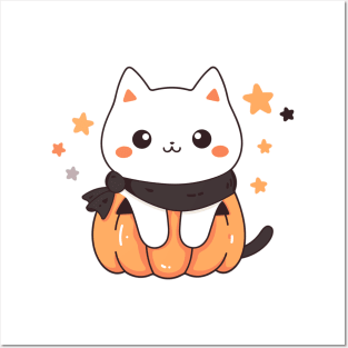 Cute Pumpkin Kitten Posters and Art